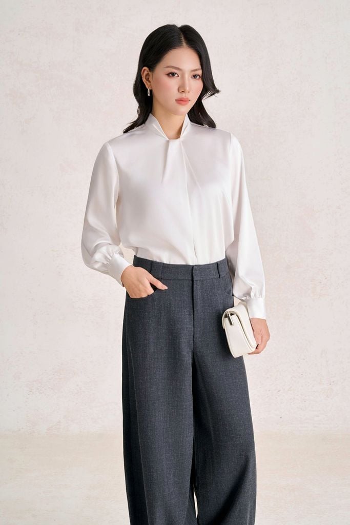 FQD51255 - Quần dài vải thô dáng suông ống rộng cạp cao thời trang khoá thân trước - PANTIO
