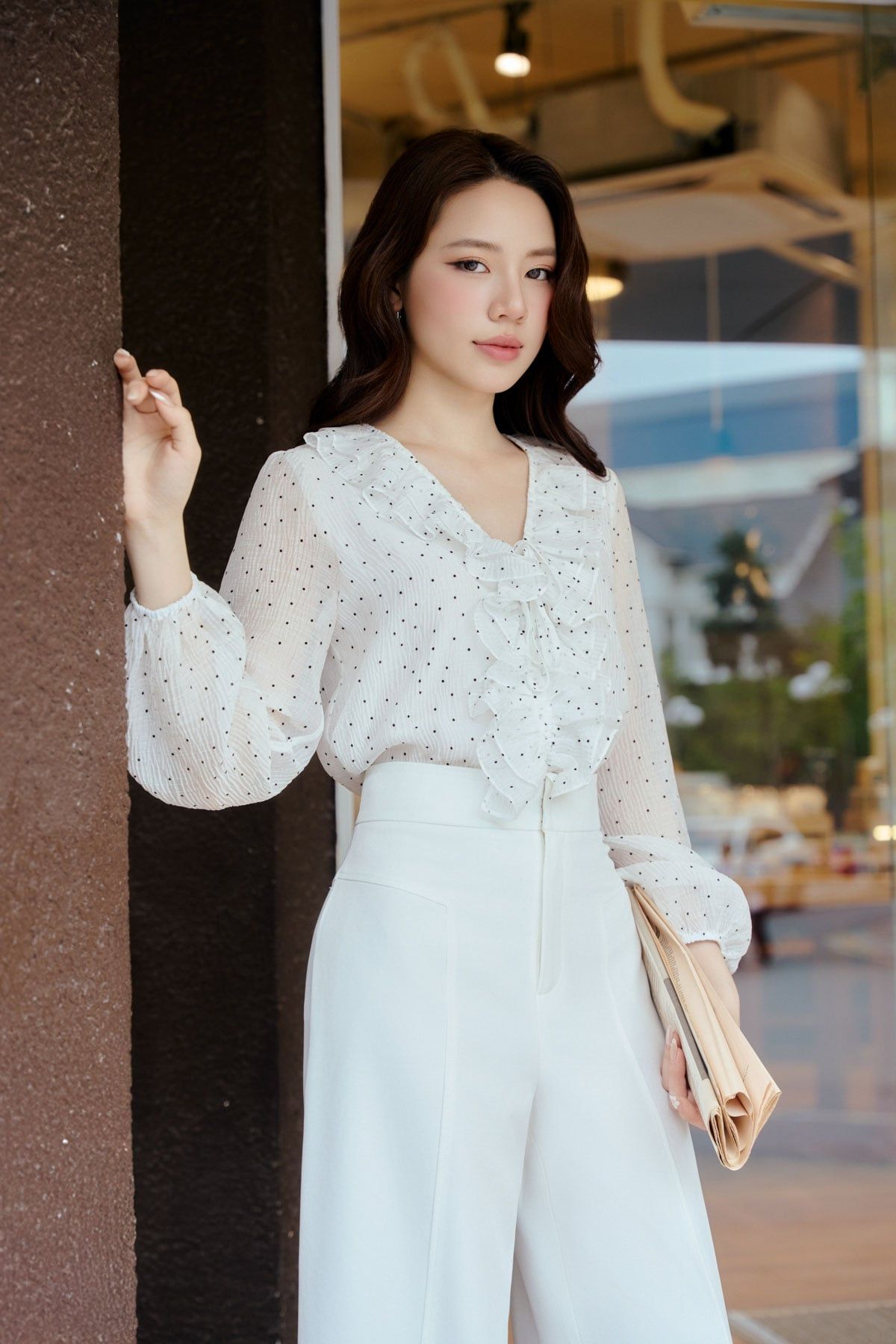 FQD51106 - Quần công sở vải thô dáng suông ống rộng thân diễu chỉ trang trí - tỷ lệ kèo 8899