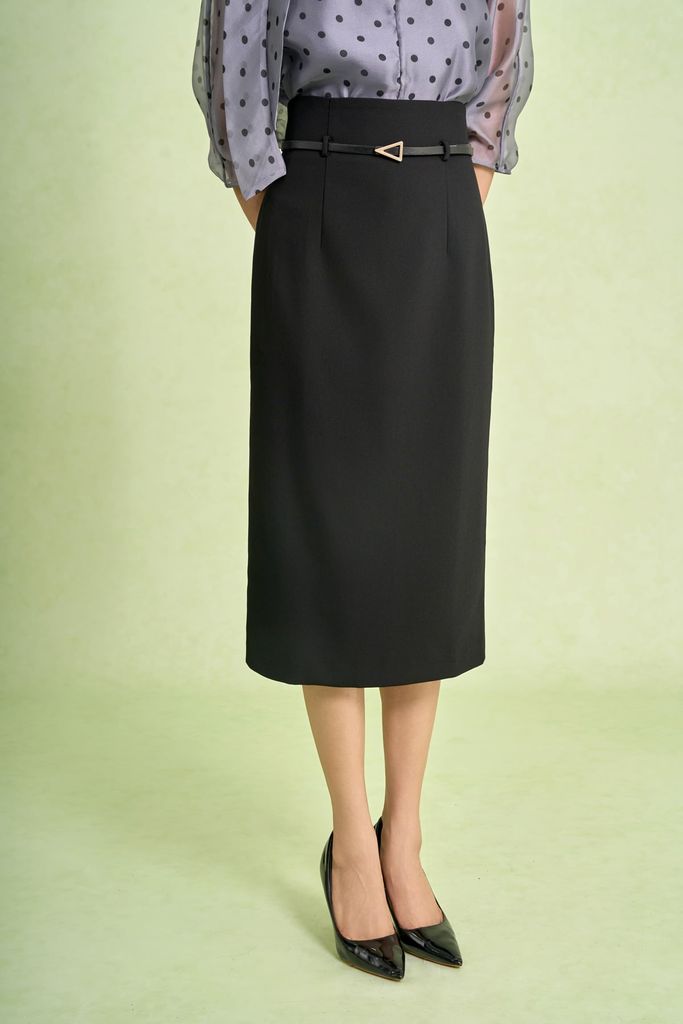 FJD51416 - Chân váy dài công sở vải thô nhung dáng bút chì cạp cao xẻ tà sau - PANTIO