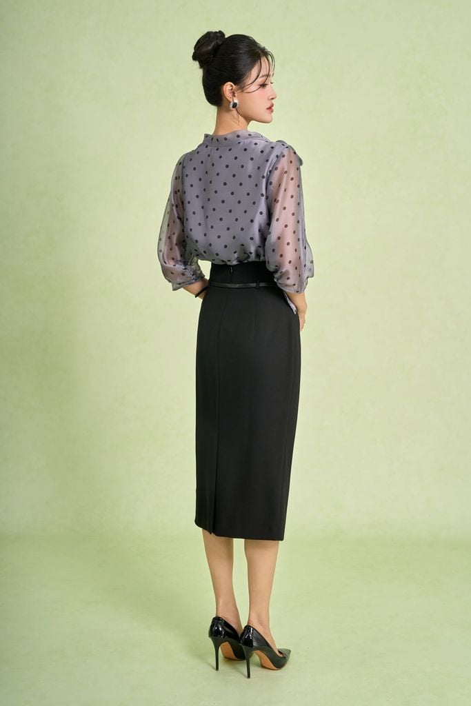 FJD51416 - Chân váy dài công sở vải thô nhung dáng bút chì cạp cao xẻ tà sau - PANTIO