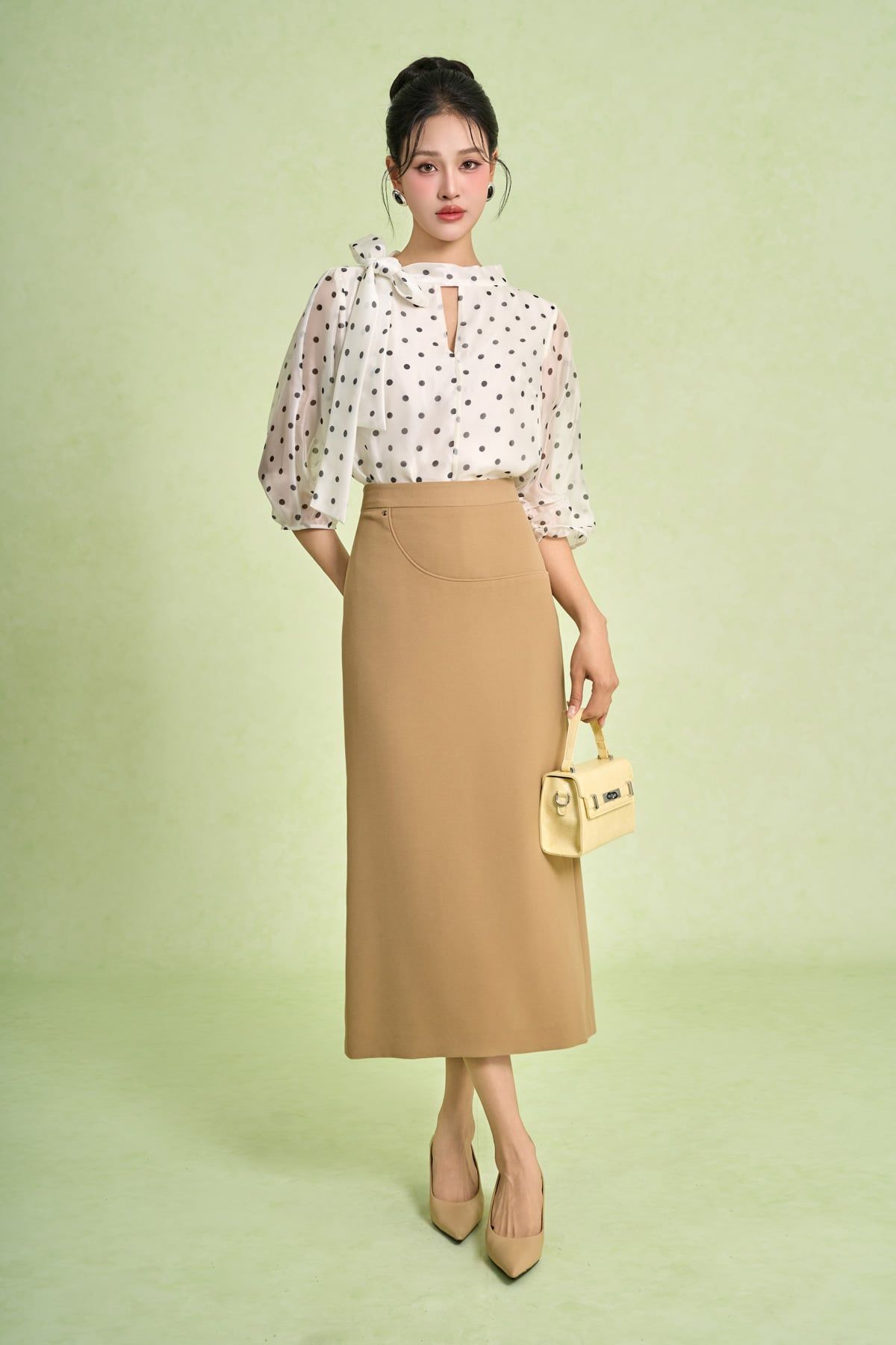 BJD73575 - Chân váy dài vải phi cát dáng suông cạp cao xẻ tà sau - PANTIO