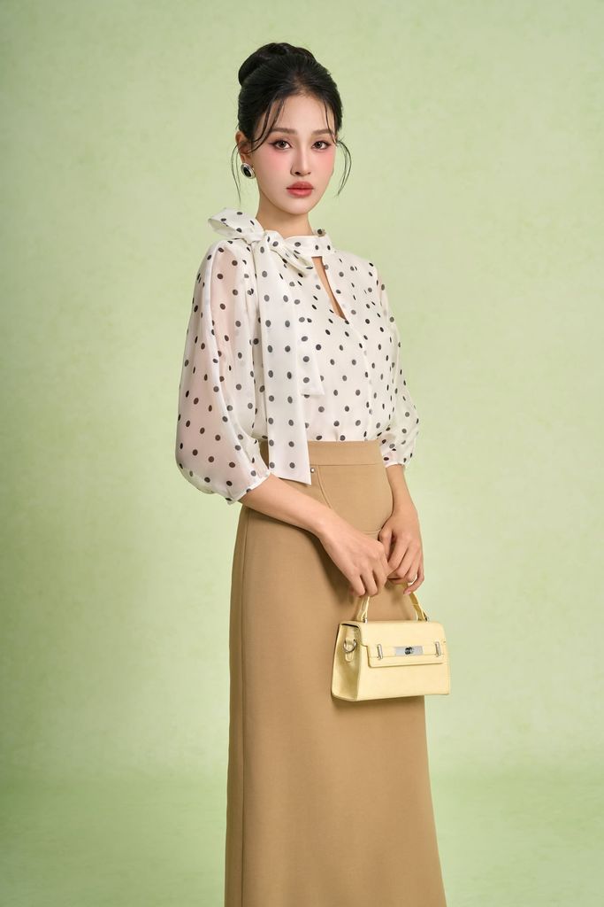 BJD73575 - Chân váy dài vải phi cát dáng suông cạp cao xẻ tà sau - PANTIO