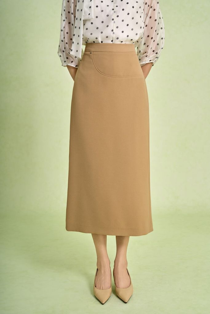 BJD73575 - Chân váy dài vải phi cát dáng suông cạp cao xẻ tà sau - PANTIO