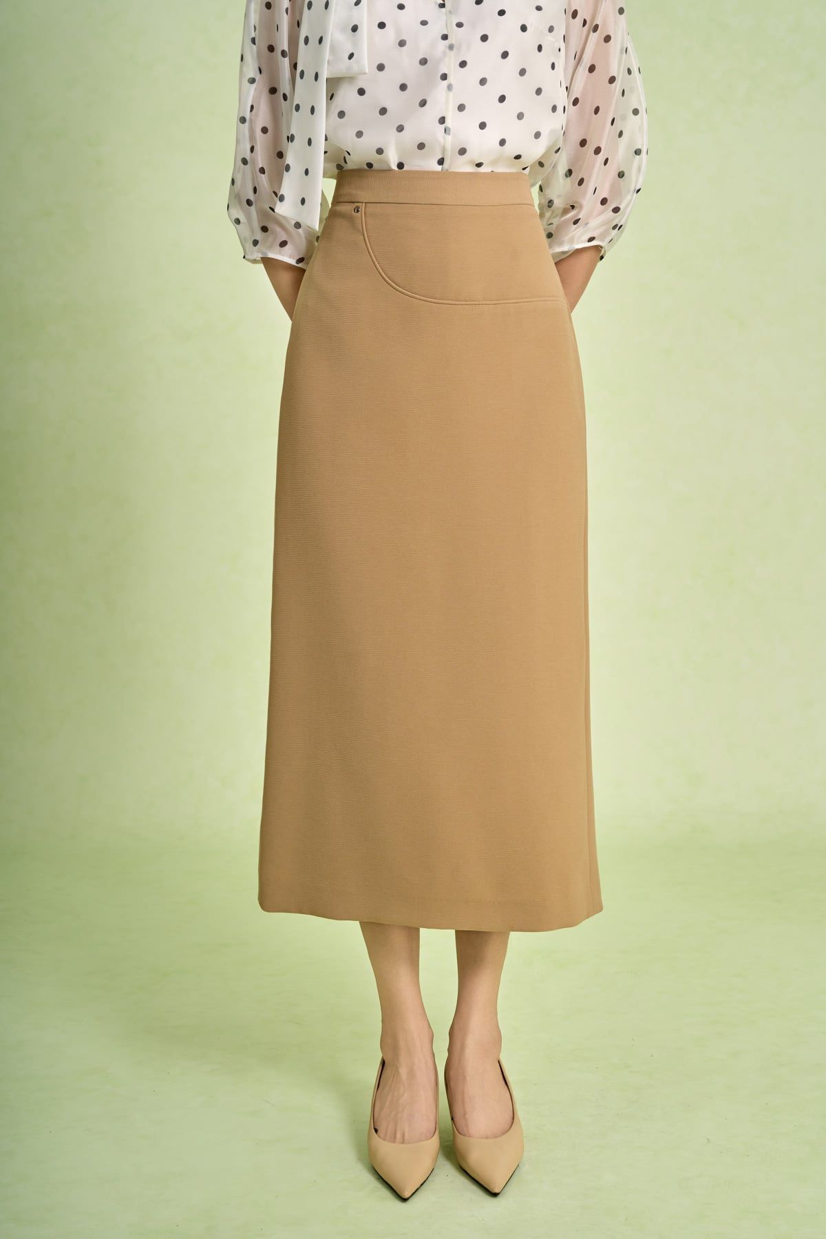 BJD73575 - Chân váy dài vải phi cát dáng suông cạp cao xẻ tà sau - PANTIO