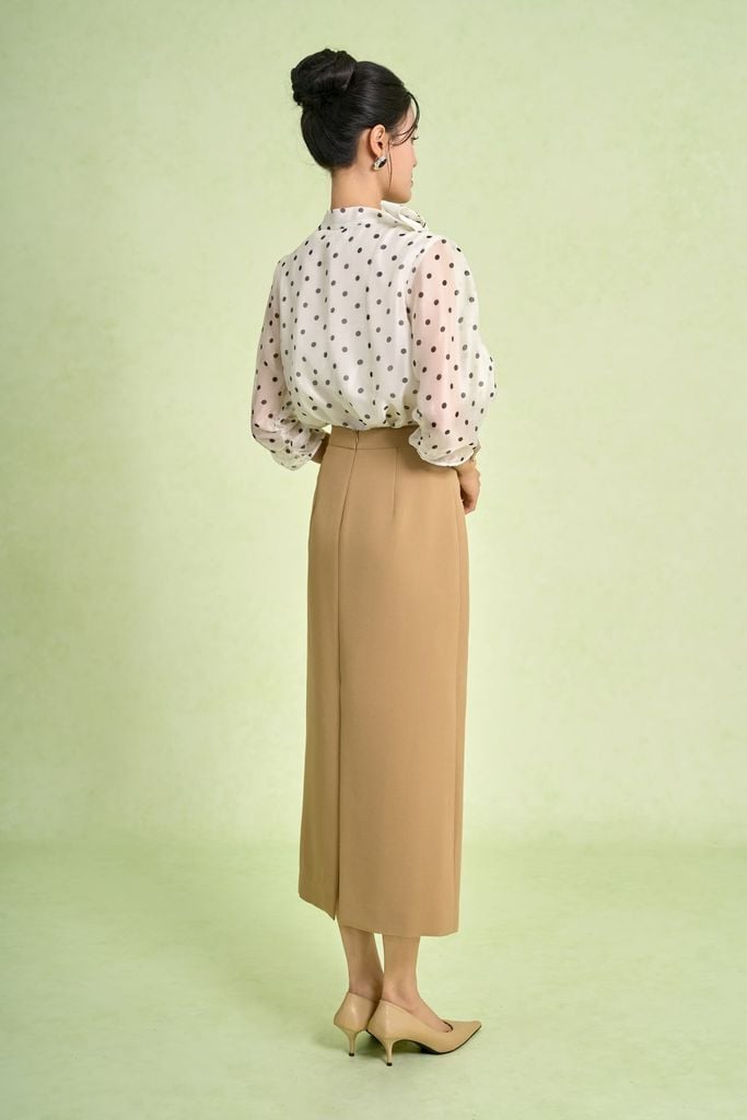 BJD73575 - Chân váy dài vải phi cát dáng suông cạp cao xẻ tà sau - PANTIO