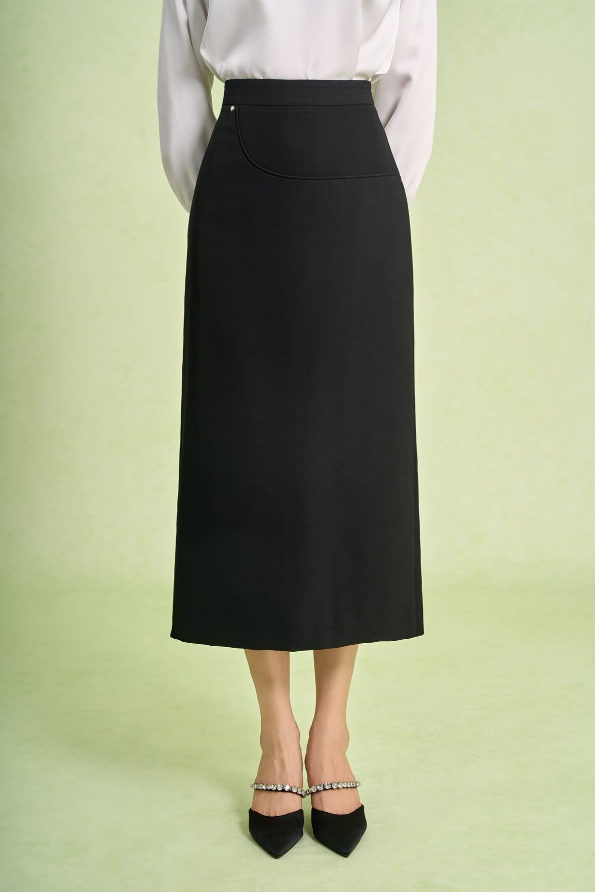 BJD73575 - Chân váy dài vải phi cát dáng suông cạp cao xẻ tà sau - PANTIO