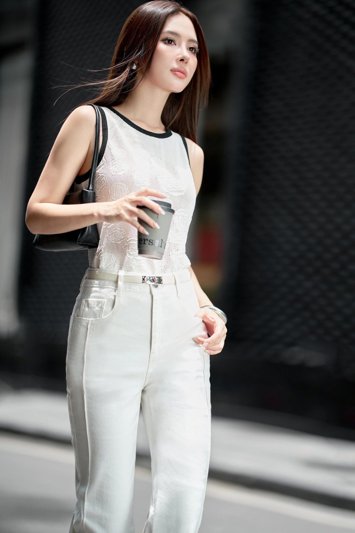 FAT1449 - Áo thun vải len cổ tròn không tay thân áo hoạ tiết thời trang gấu áo bo chun co giãn - PANTIO