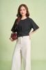 FAT1594 - Áo thun dệt kim vải cotton dáng ngắn cổ tròn tay lửng gấu áo bo chun phối vạt thắt tạo kiểu - PANTIO