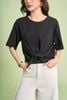 FAT1594 - Áo thun dệt kim vải cotton dáng ngắn cổ tròn tay lửng gấu áo bo chun phối vạt thắt tạo kiểu - PANTIO