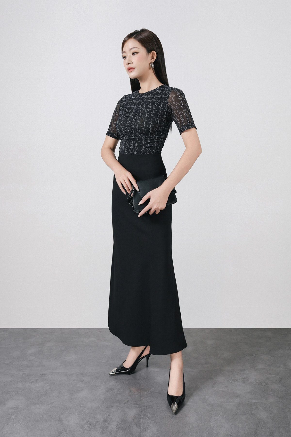 FJD51334 - Chân váy dài công sở vải thô dáng ôm đuôi cá cạp liền gấu váy xoè tạo kiểu khoá sườn - PANTIO