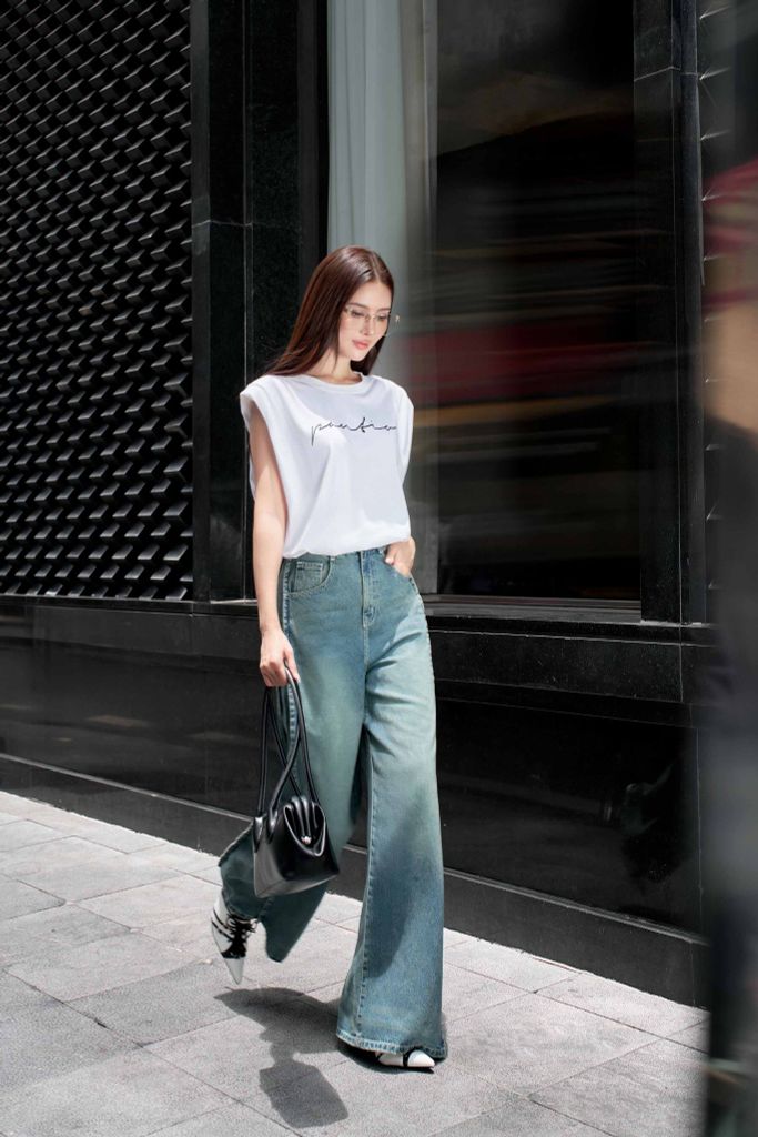 FAT3482 - Áo thun thời trang vải cotton mỏng cổ tròn vai chờm có đệm vai gấu áo phối dây chun rút tạo kiểu - PANTIO