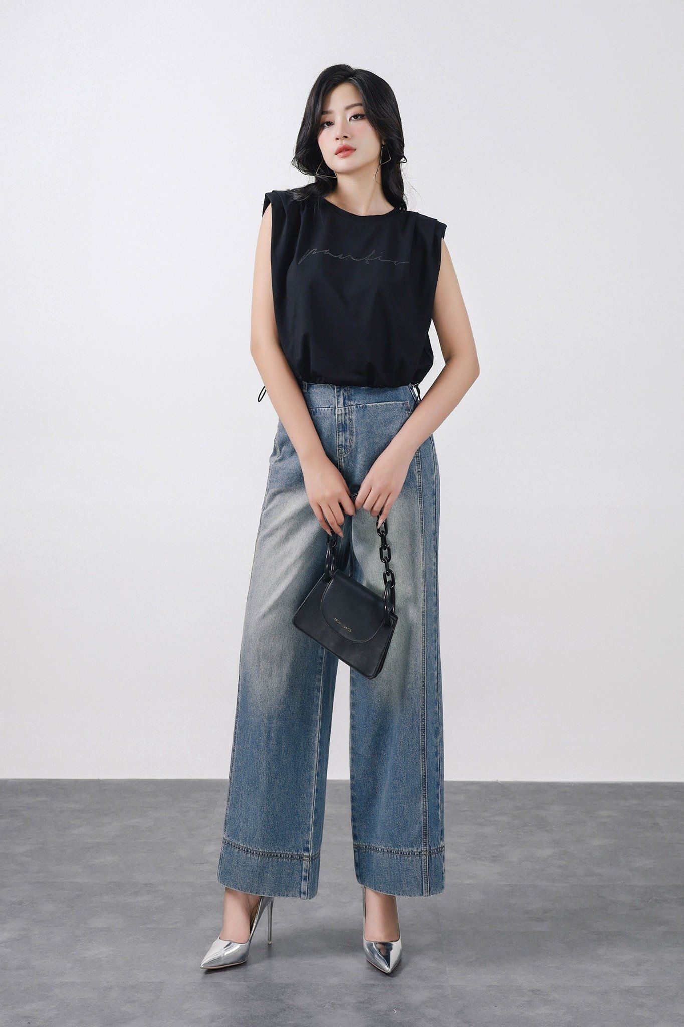 FAT3482 - Áo thun thời trang vải cotton mỏng cổ tròn vai chờm có đệm vai gấu áo phối dây chun rút tạo kiểu - PANTIO