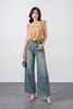 FQB202 - Quần jean dạo phố vải denim dáng suông ống rộng phối đường gân thời trang khoá thân trước - PANTIO