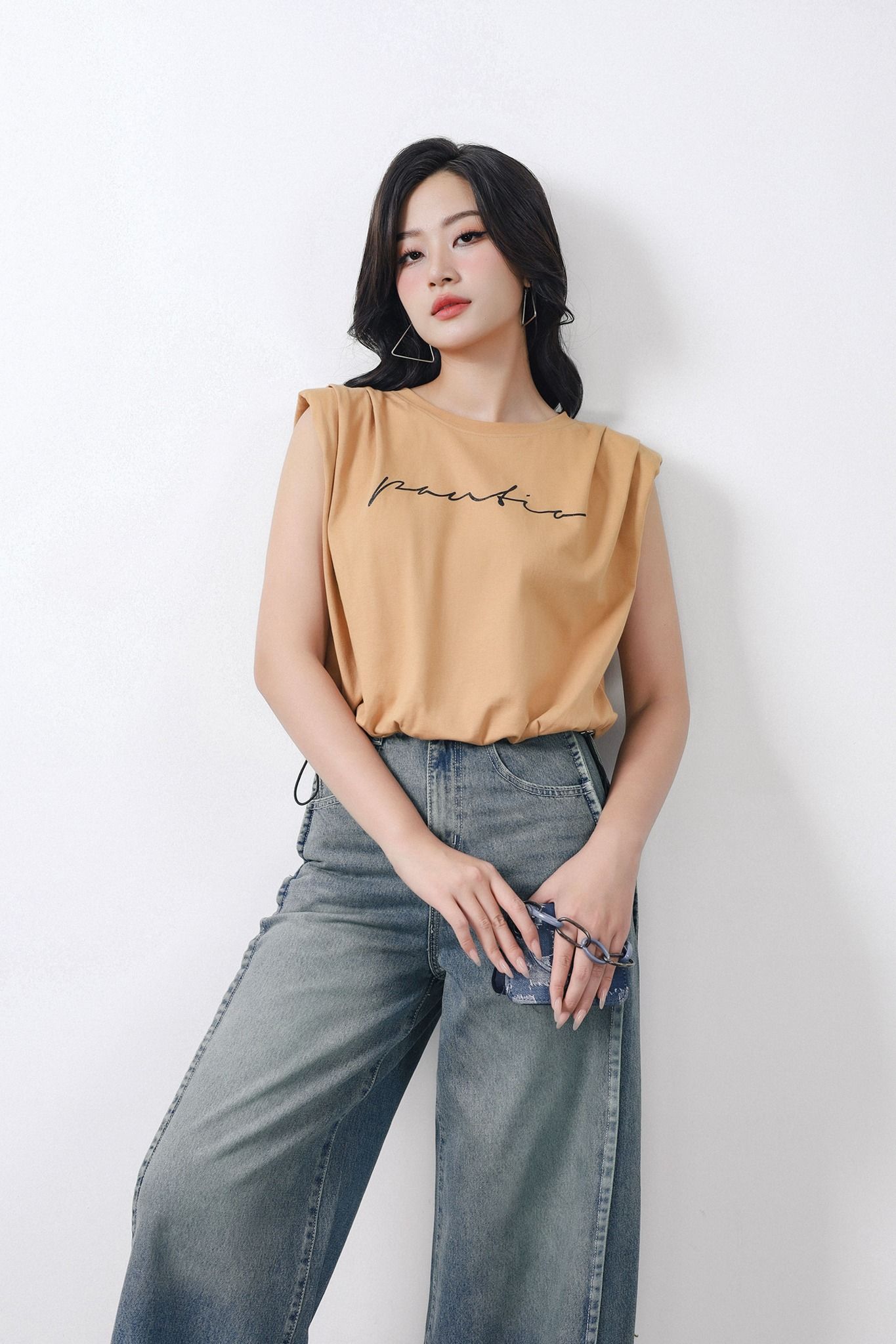 FQB202 - Quần jean dạo phố vải denim dáng suông ống rộng phối đường gân thời trang khoá thân trước - PANTIO