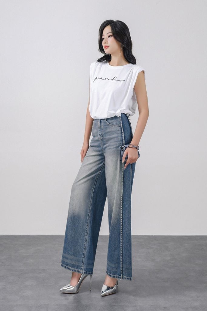 FAT3482 - Áo thun thời trang vải cotton mỏng cổ tròn vai chờm có đệm vai gấu áo phối dây chun rút tạo kiểu - PANTIO