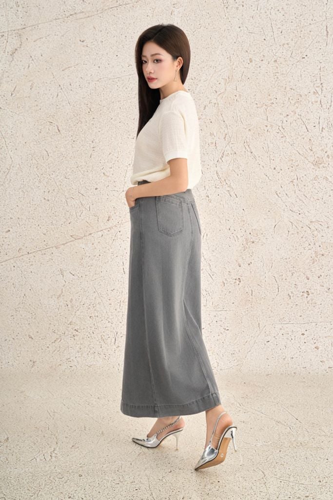 FAT3489 - Áo thun dệt kim vải len dáng ngắn cổ tròn tay cộc thân áo thêu hoạ tiết thời trang gấy áo bo chun ôm - PANTIO