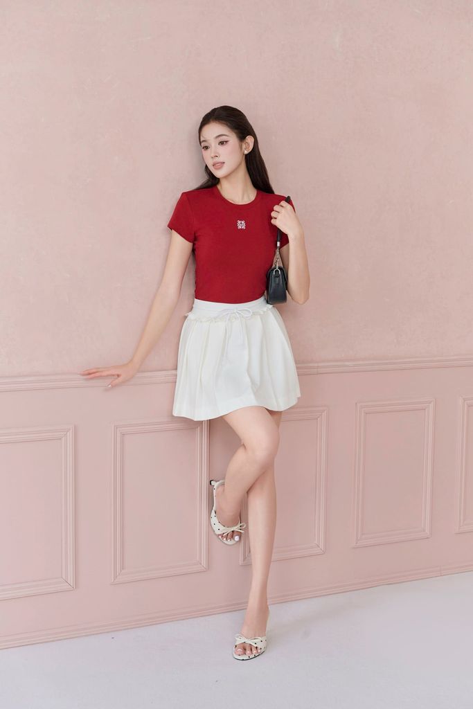 FJN3731 - tylekeo88ax ngắn vải thun cotton dáng chữ A cạp chun co giãn thân váy xếp ly thời trang - JAN.