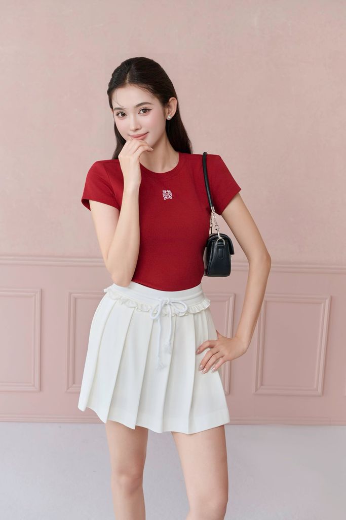 FJN3731 - tylekeo88ax ngắn vải thun cotton dáng chữ A cạp chun co giãn thân váy xếp ly thời trang - JAN.