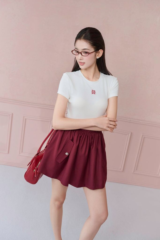 FJN9742 - tylekeo88ax ngắn vải thô dáng chữ A cạp chun phối viền bèo tạo kiểu thân váy có túi đính khuy thời trang - JAN.