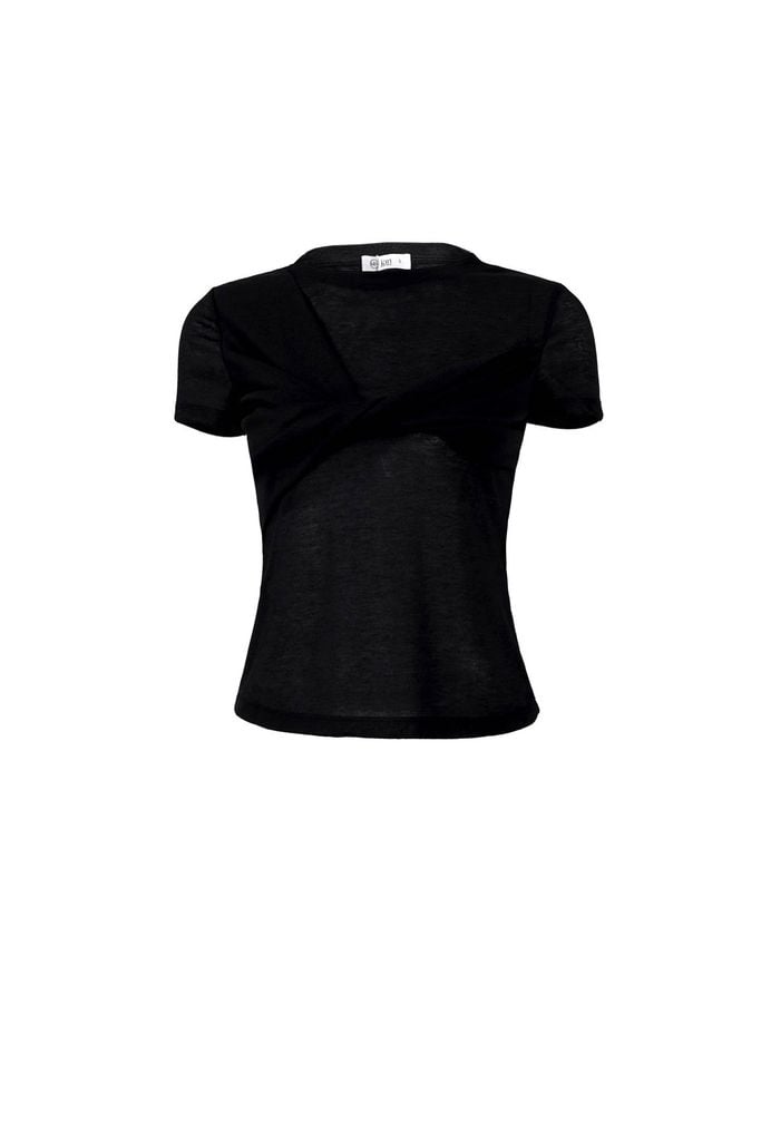 FAT3519 - Áo thun vải len cao cấp cổ tròn tay ngắn ngực phối vạt xoắn tạo kiểu - JAN.