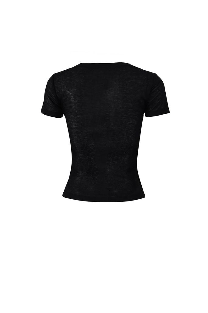 FAT3519 - Áo thun vải len cao cấp cổ tròn tay ngắn ngực phối vạt xoắn tạo kiểu - JAN.