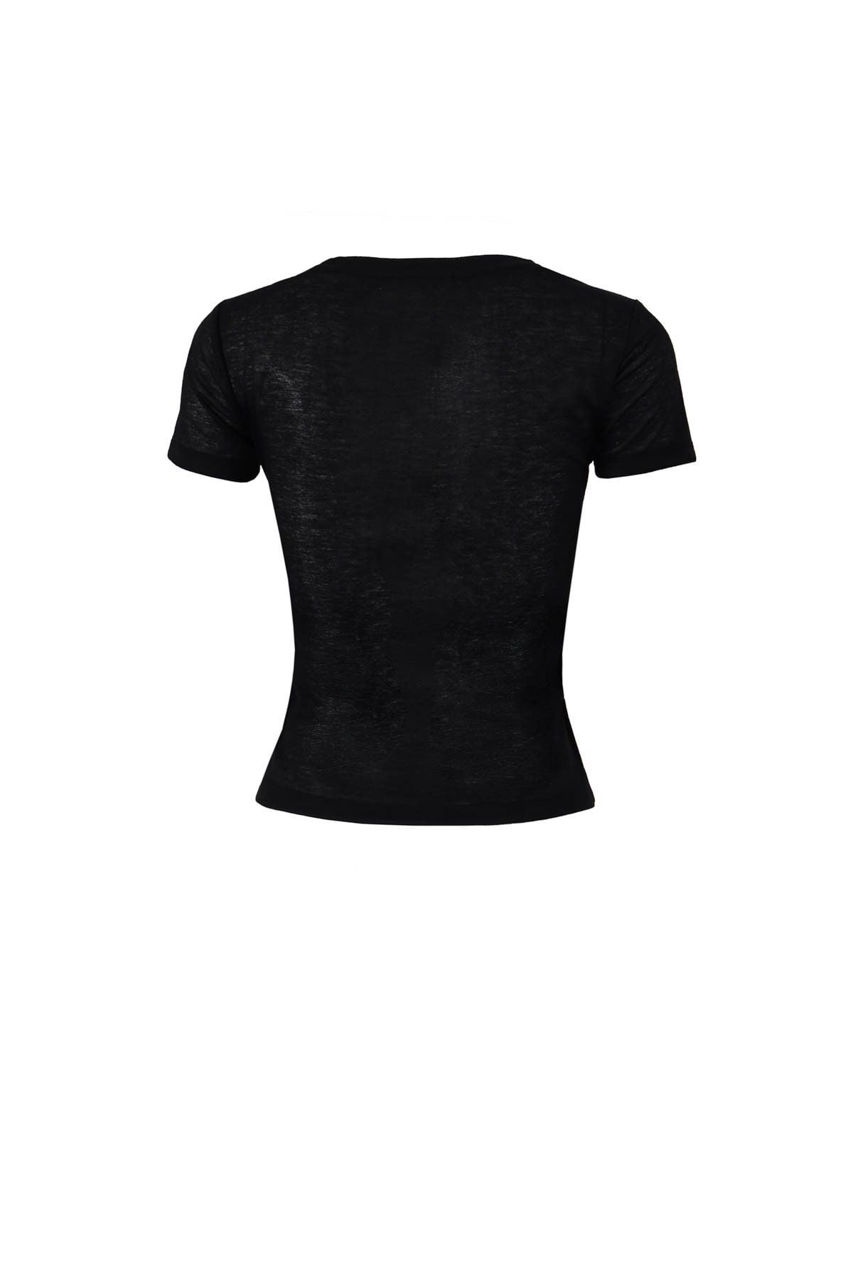 FAT3519 - Áo thun vải len cao cấp cổ tròn tay ngắn ngực phối vạt xoắn tạo kiểu - JAN.