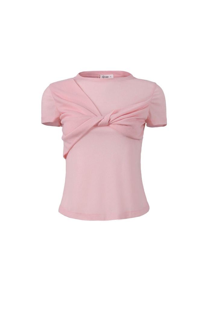 FAT3519 - Áo thun vải len cao cấp cổ tròn tay ngắn ngực phối vạt xoắn tạo kiểu - JAN.