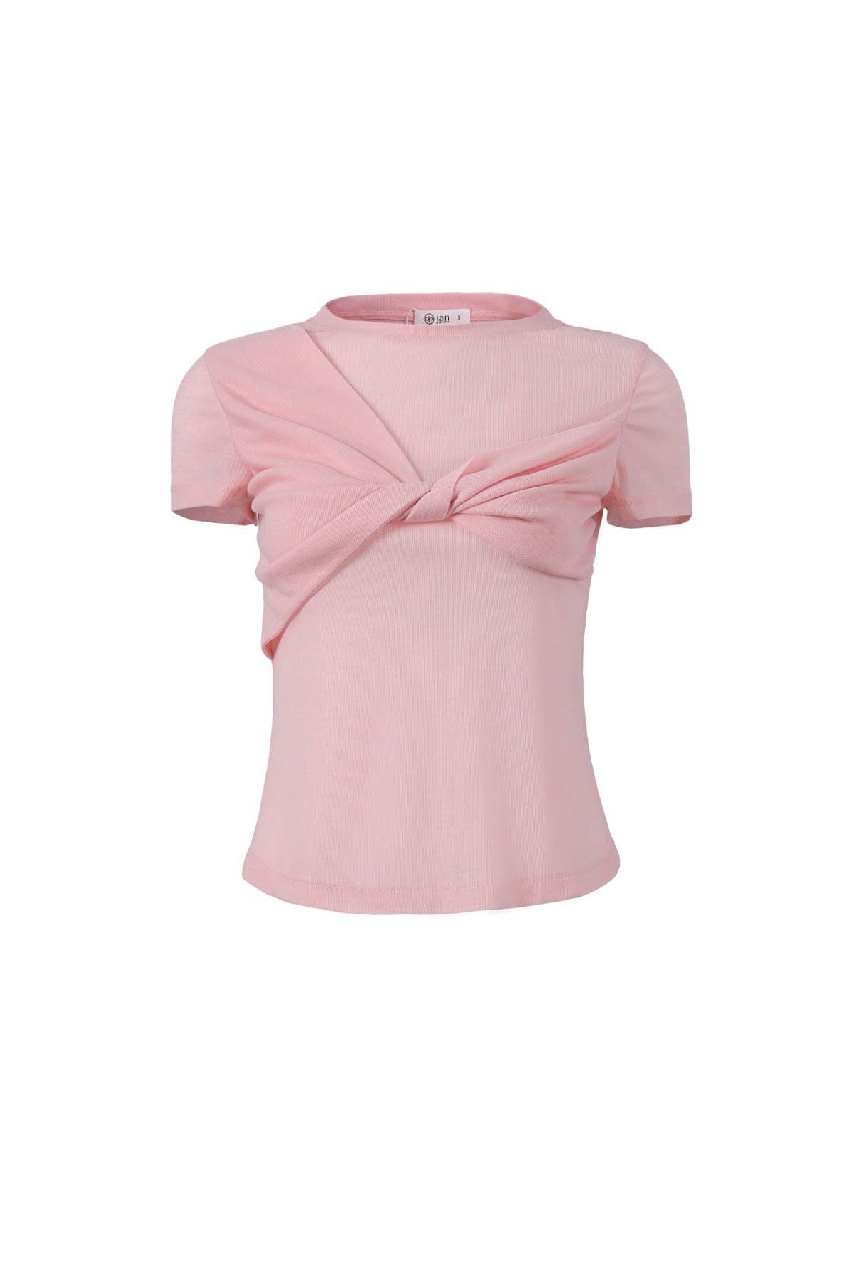 FAT3519 - Áo thun vải len cao cấp cổ tròn tay ngắn ngực phối vạt xoắn tạo kiểu - JAN.