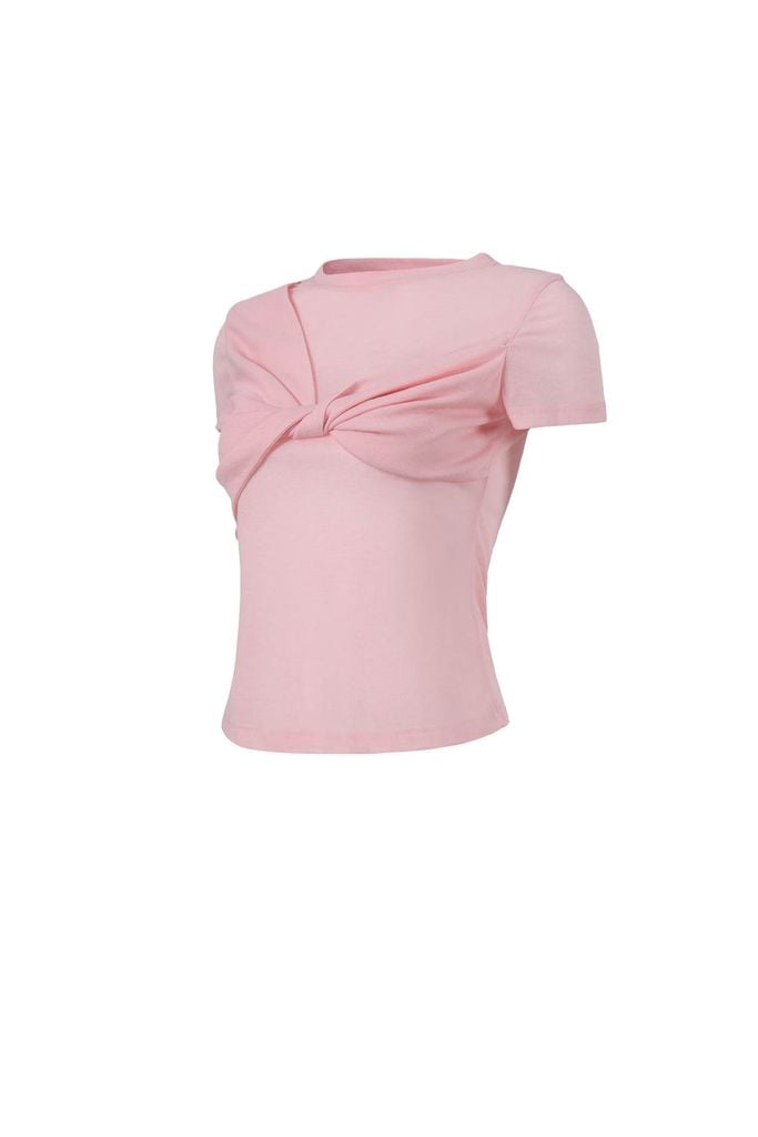 FAT3519 - Áo thun vải len cao cấp cổ tròn tay ngắn ngực phối vạt xoắn tạo kiểu - JAN.