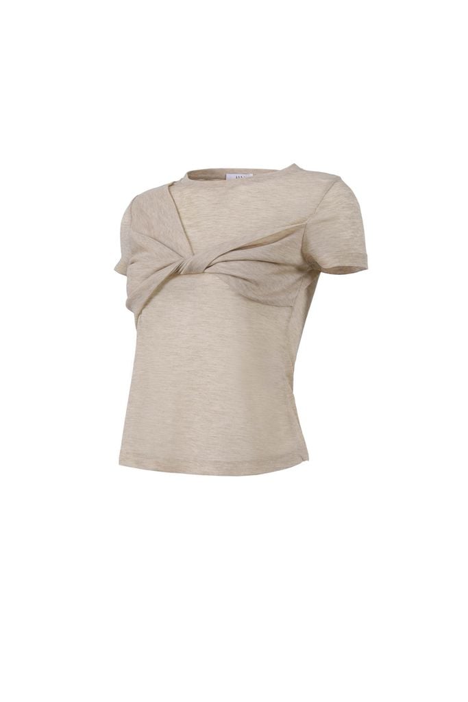 FAT3519 - Áo thun vải len cao cấp cổ tròn tay ngắn ngực phối vạt xoắn tạo kiểu - JAN.