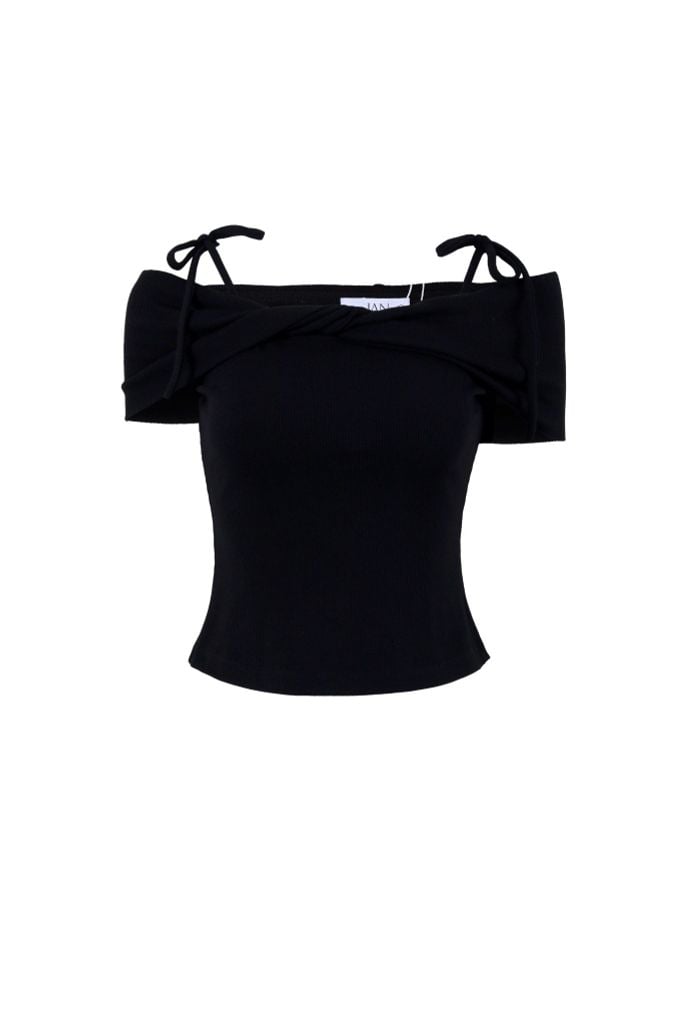 FAT3530 - Áo thun vải len cao cấp dáng ôm ngực xoắn trễ vai phối dây nơ thời trang - JAN.