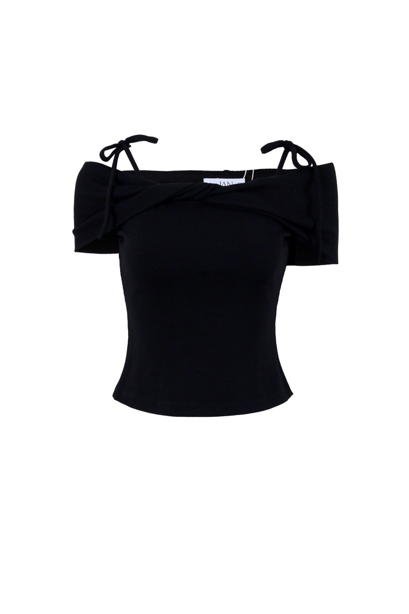 FAT3530 - Áo thun vải len cao cấp dáng ôm ngực xoắn trễ vai phối dây nơ thời trang - JAN.