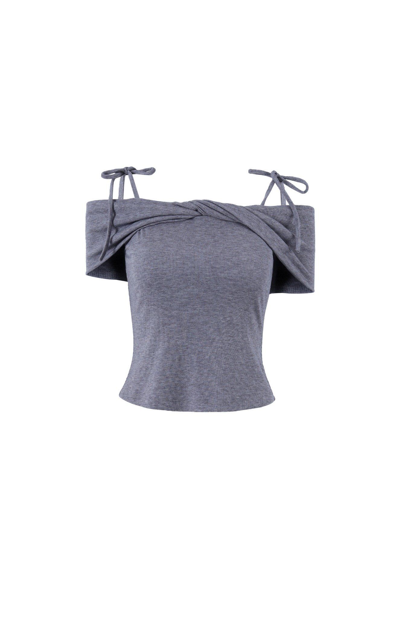 FAT3530 - Áo thun vải len cao cấp dáng ôm ngực xoắn trễ vai phối dây nơ thời trang - JAN.