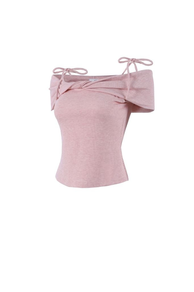 FAT3530 - Áo thun vải len cao cấp dáng ôm ngực xoắn trễ vai phối dây nơ thời trang - JAN.