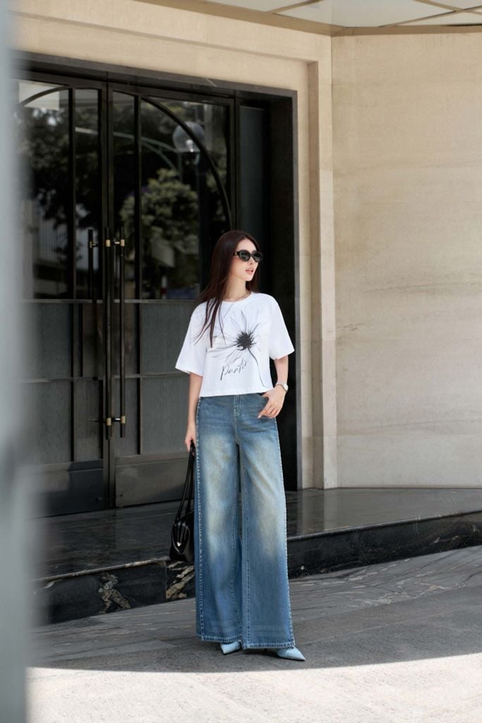 FQB202 - Quần jean dạo phố vải denim dáng suông ống rộng phối đường gân thời trang khoá thân trước - PANTIO