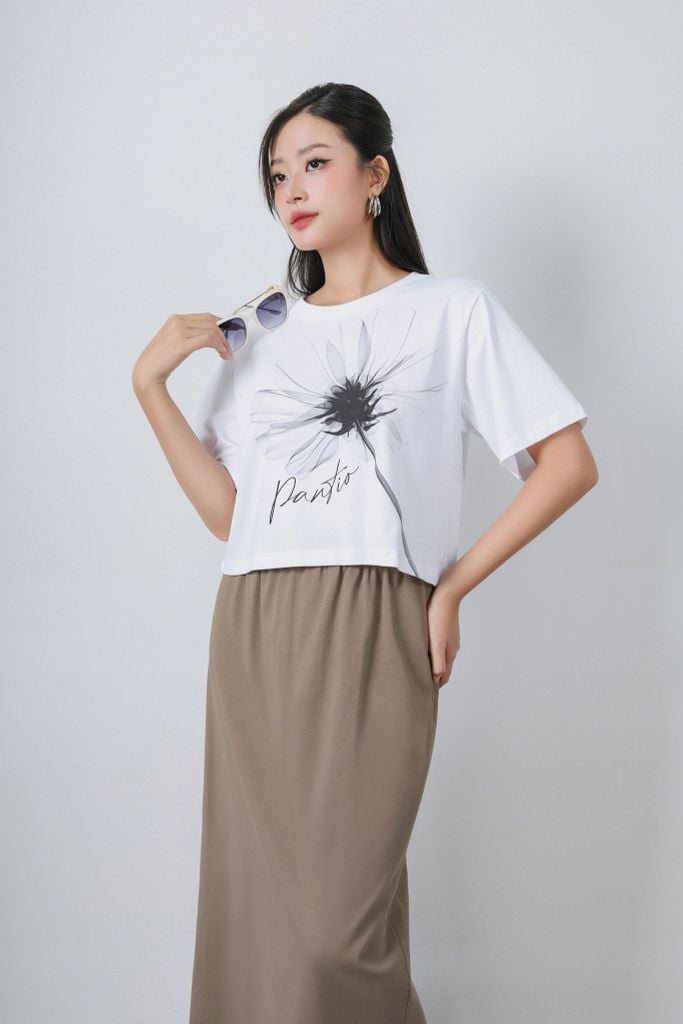 FJD31353 - Chân váy dài vải cotton dáng suông cạp chun phối dây rút eo xẻ tà sau - PANTIO