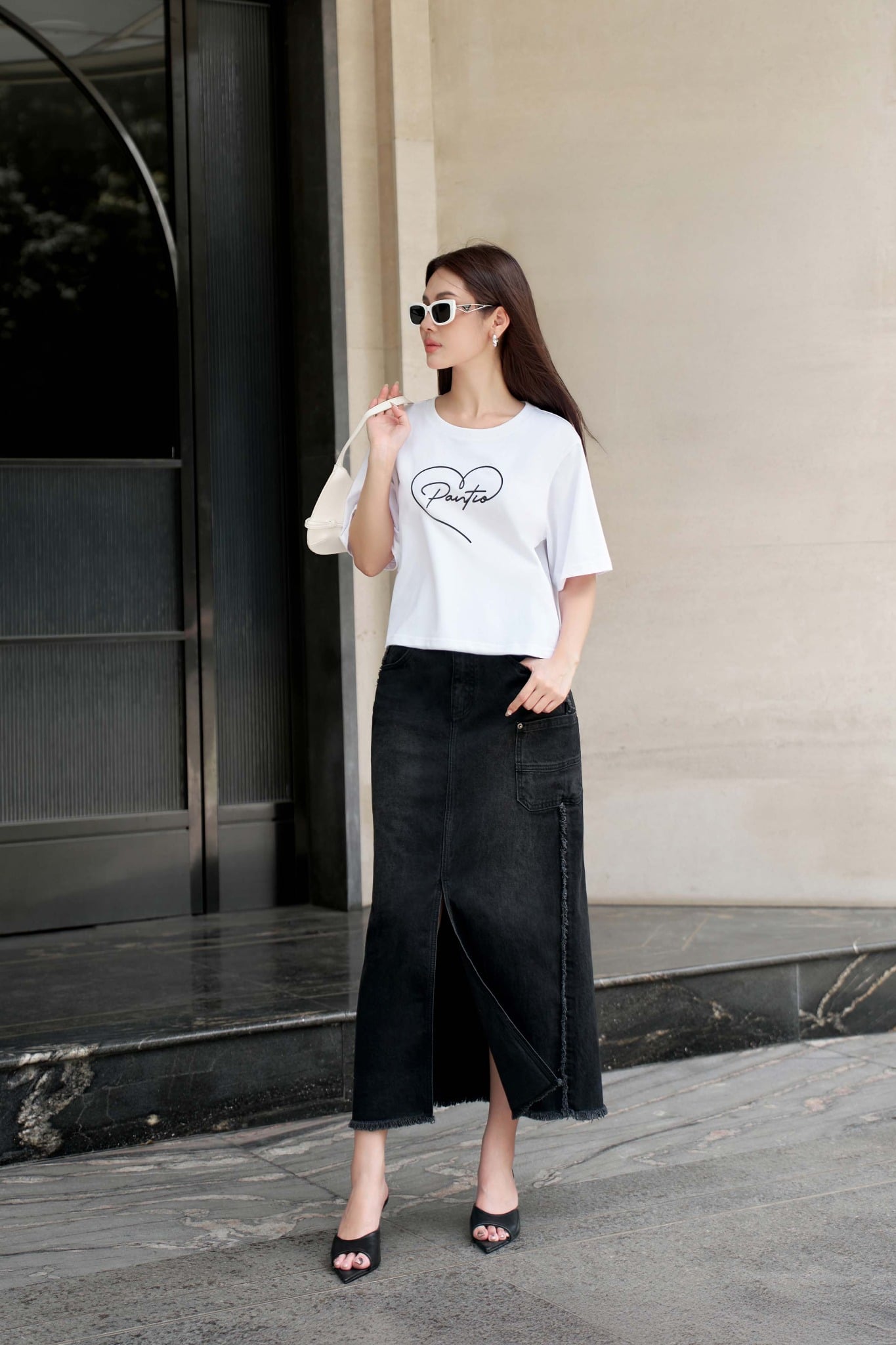 FJB021 - Chân váy bò cao cấp dáng dài xẻ tà trước thời trang- PANTIO