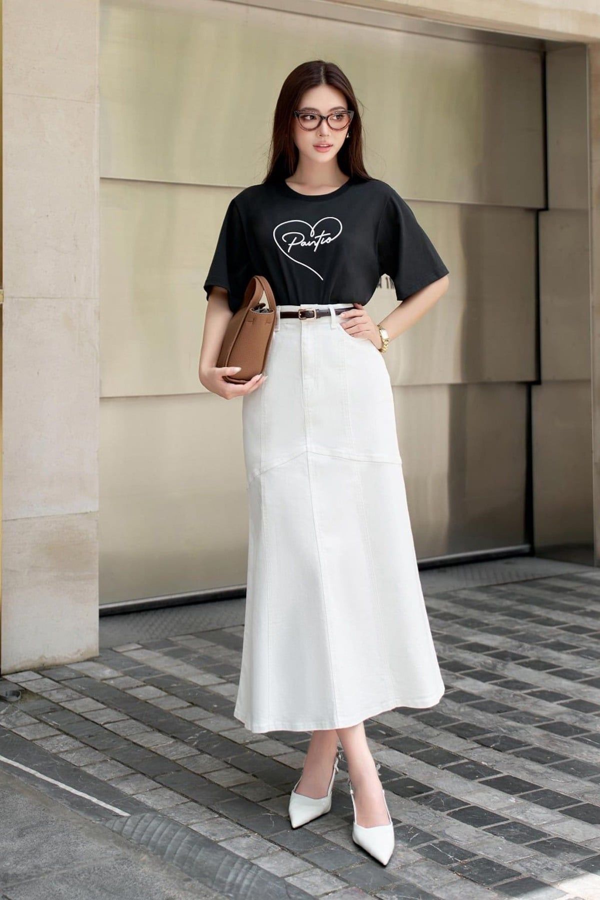 FJB038 - Chân váy jean cao cấp vải denim dáng A thân váy phối đường viền thời trang khoá thân trước - PANTIO