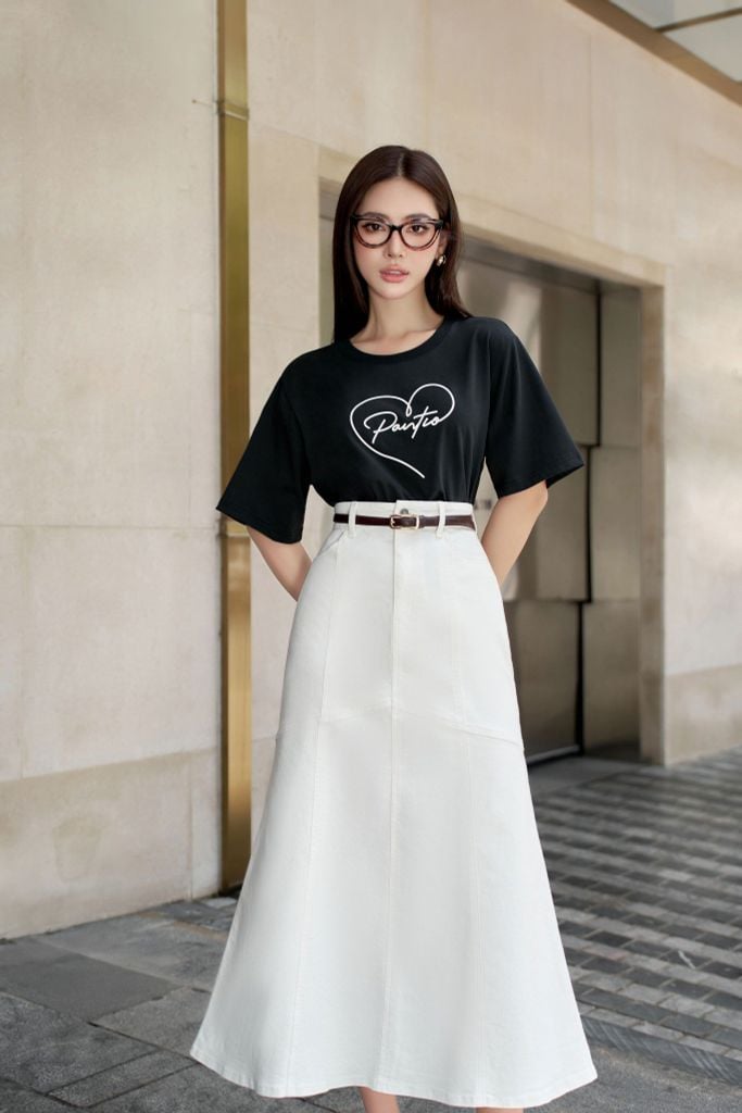 FJB038 - Chân váy jean cao cấp vải denim dáng A thân váy phối đường viền thời trang khoá thân trước - PANTIO