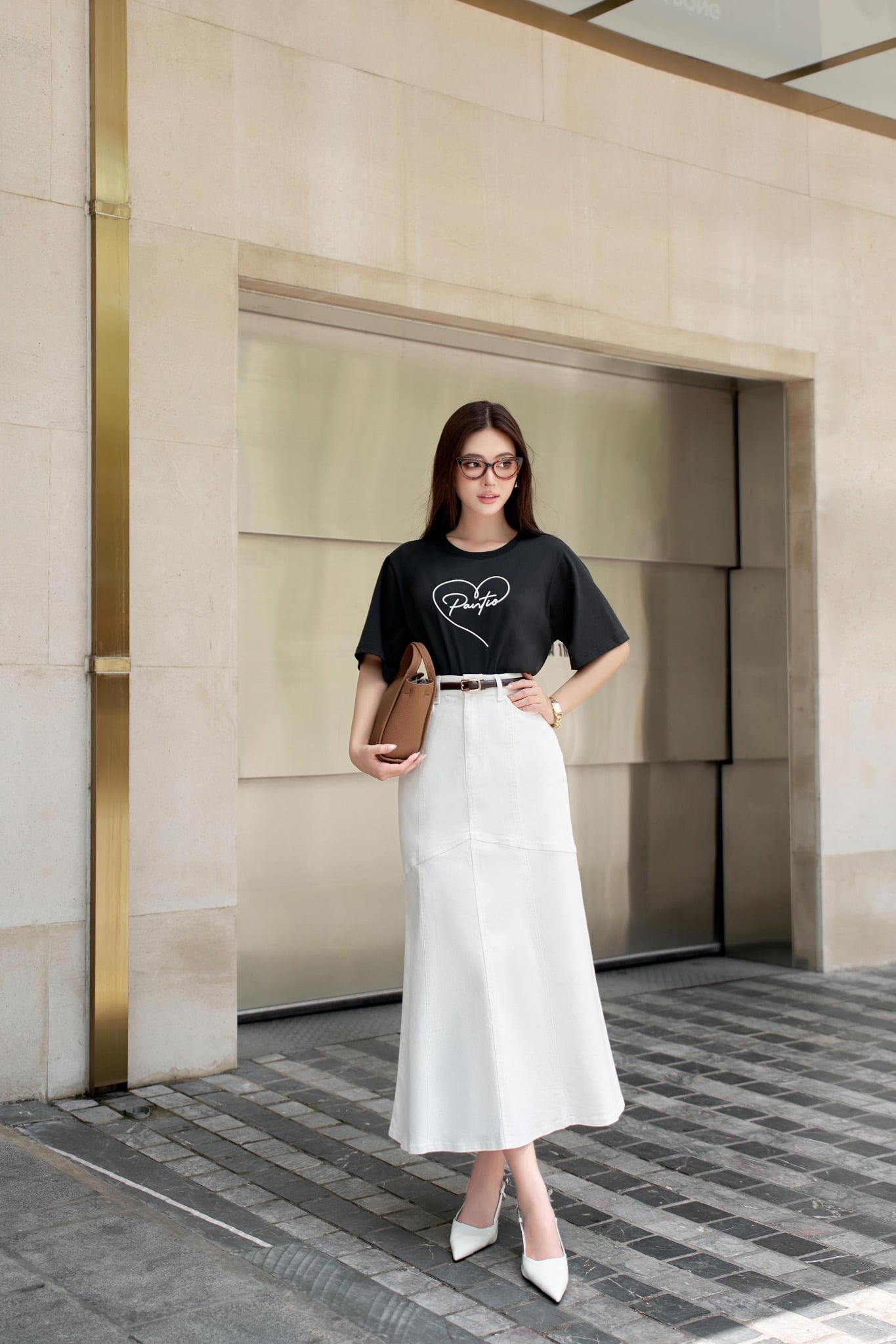 FJB038 - Chân váy jean cao cấp vải denim dáng A thân váy phối đường viền thời trang khoá thân trước - PANTIO