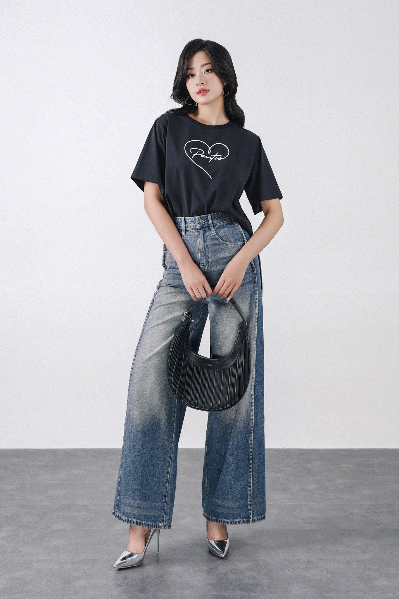 FQB202 - Quần jean dạo phố vải denim dáng suông ống rộng phối đường gân thời trang khoá thân trước - PANTIO