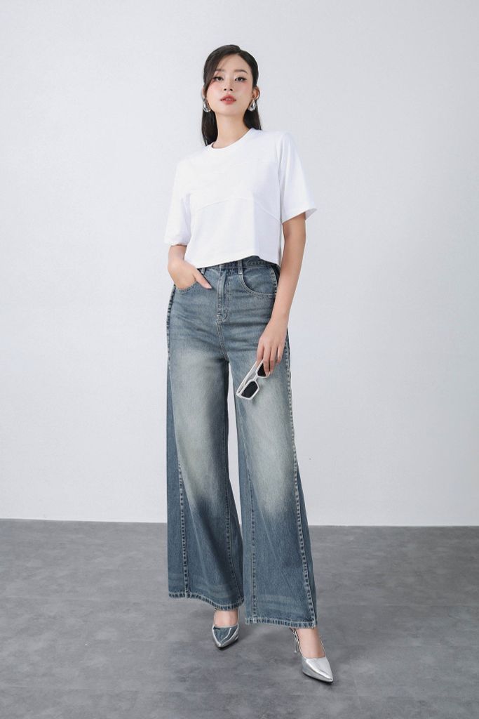 FAT3533 - Áo thun cao cấp vải cotton dáng croptop cổ tròn thân áo phối đường viền thời trang - PANTIO