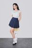BJN33518 - Chân váy ngắn vải thô kẻ cạp cao thân váy xếp ly tạo kiểu - JAN.