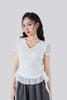 FAT3567 - Áo thun vải ren lưới hai lớp cổ xẻ V gấu áo đính ren tạo kiểu bên hông thắt dây nơ thời trang - JAN.