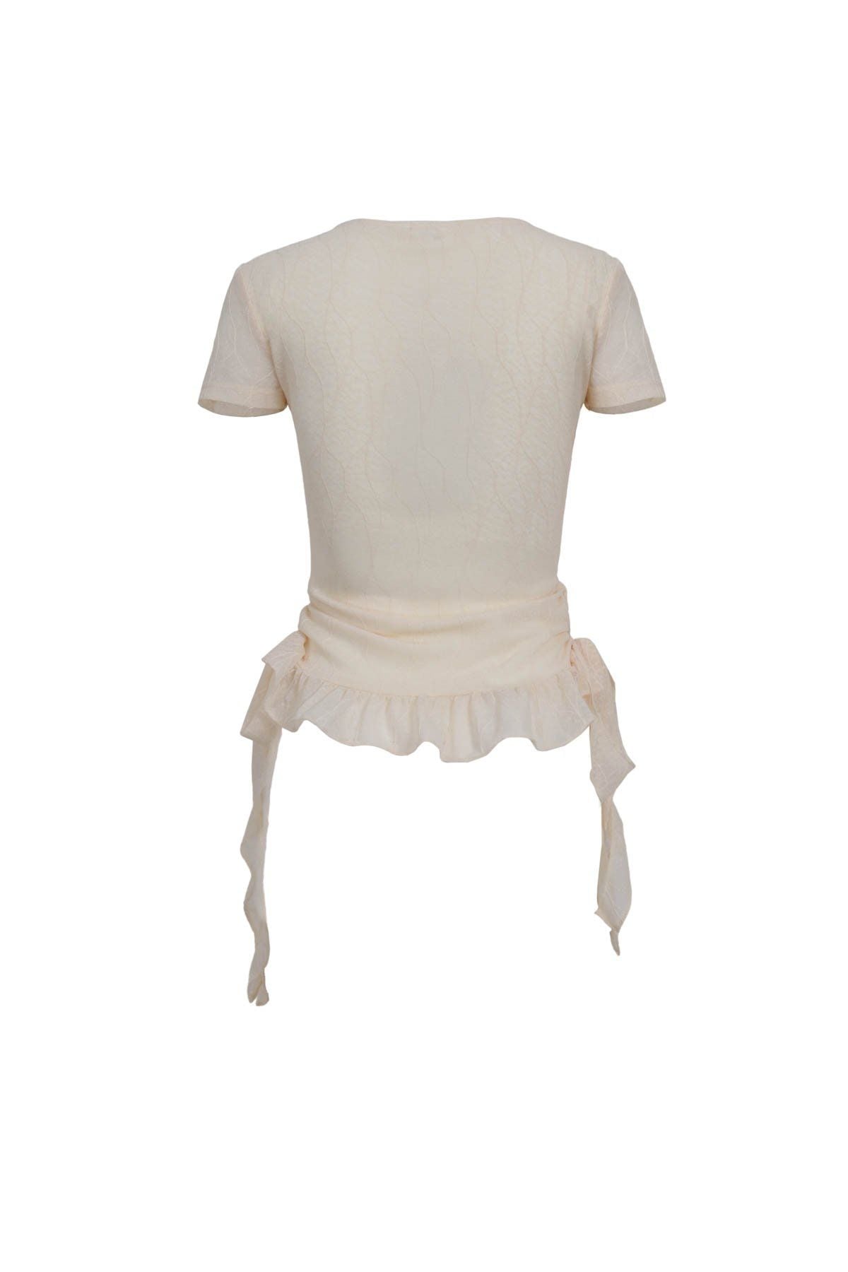 FAT3567 - Áo thun vải ren lưới hai lớp cổ xẻ V gấu áo đính ren tạo kiểu bên hông thắt dây nơ thời trang - JAN.