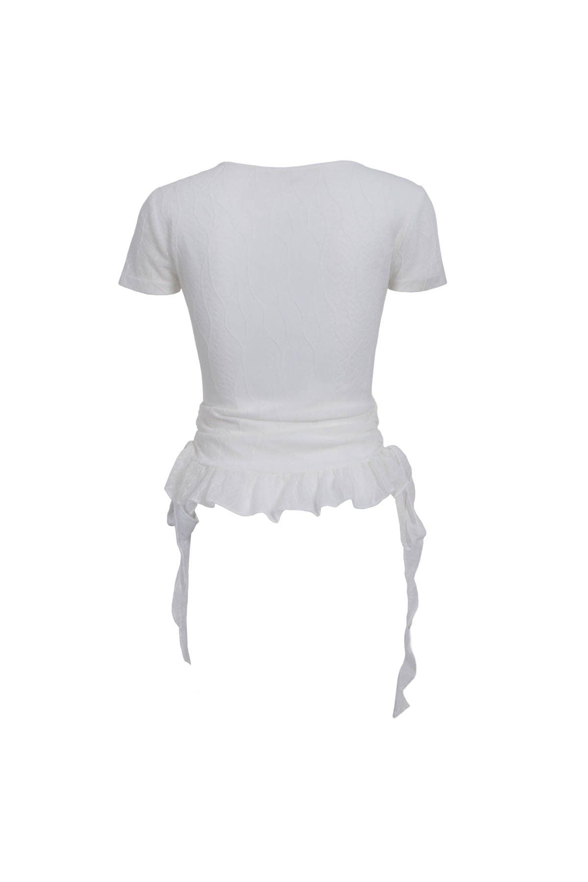 FAT3567 - Áo thun vải ren lưới hai lớp cổ xẻ V gấu áo đính ren tạo kiểu bên hông thắt dây nơ thời trang - JAN.