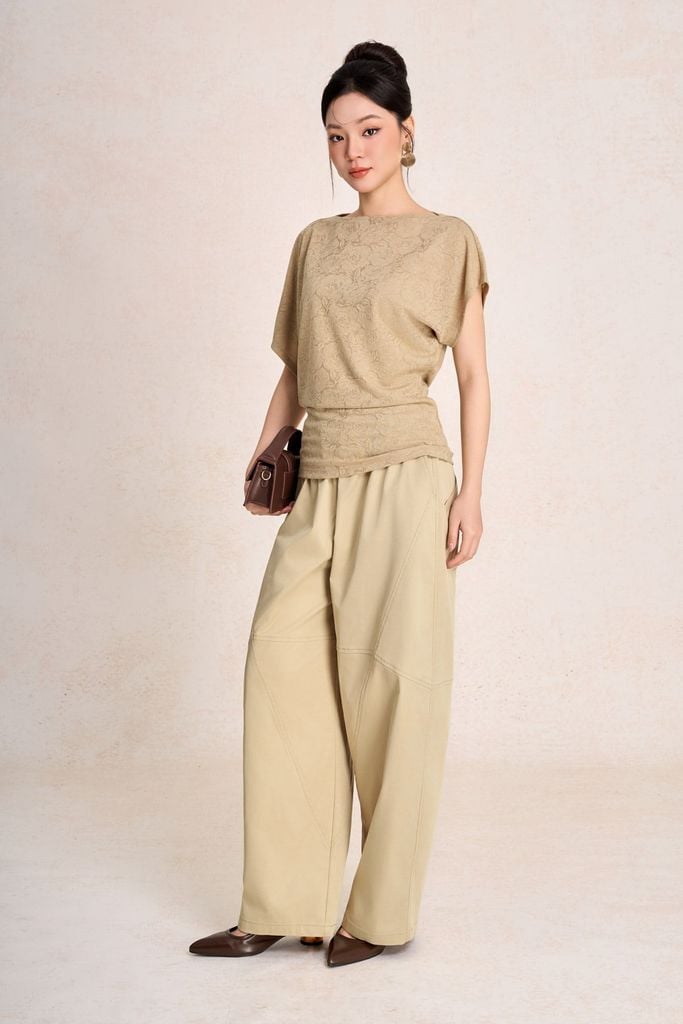 FQD51180 - Quần dài dạo phố vải kaki dáng bomber ống rộng cạp chun co giãn - PANTIO