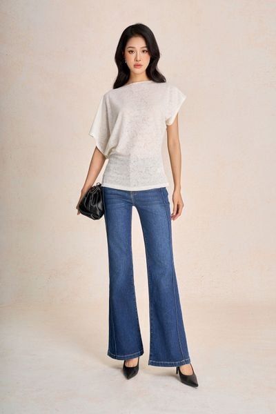 FAT3620 - Áo thun dệt kim vải len hoa dáng ôm cổ tròn tay cộc gấu áo ôm tạo kiểu - PANTIO