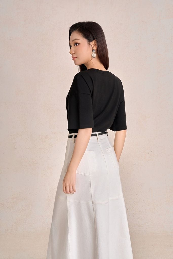 FAT3622 - Áo thun dệt kim sáng suông cổ tròn tay lỡ thân áo thêu hoạ tiết thời trang - PANTIO