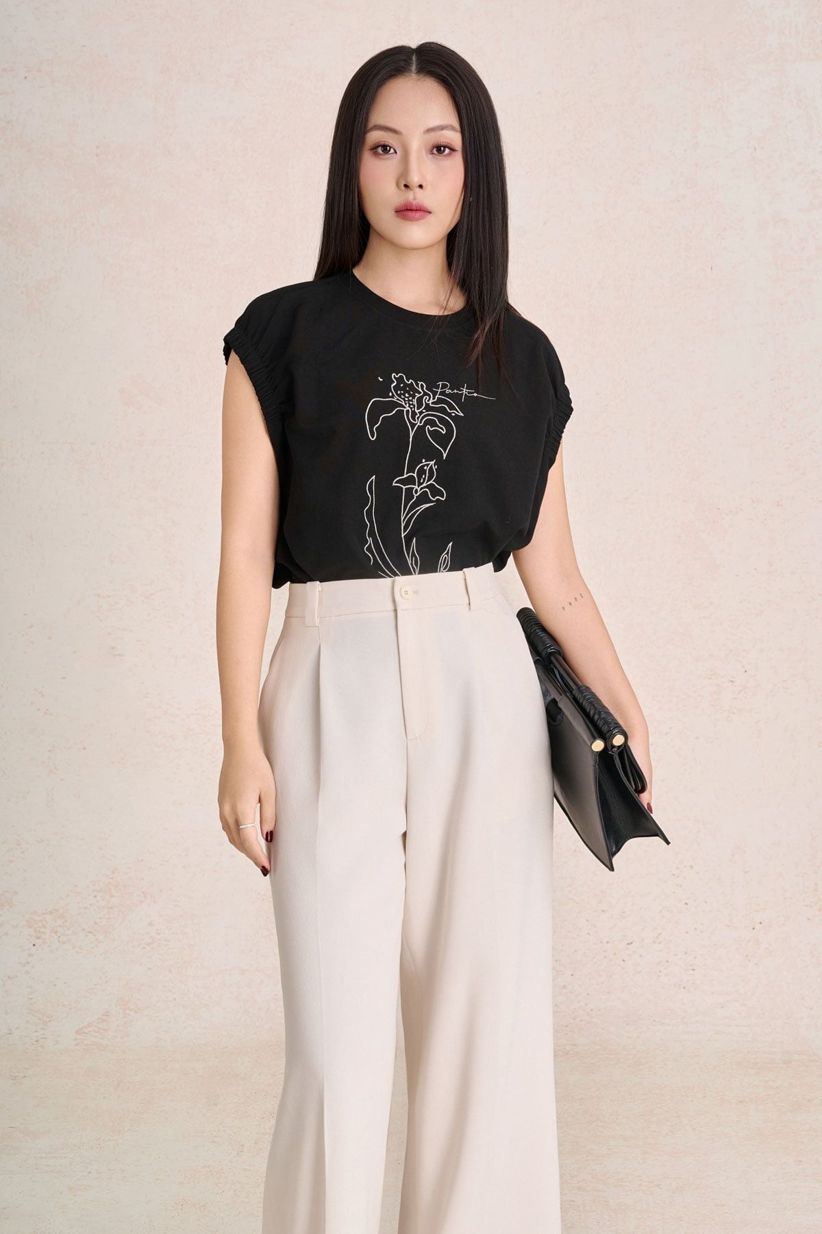 FQD51263 - Quần dài công sở vải thô dáng suông ống rộng thân quần phối ly bung tạo kiểu khoá thân trước